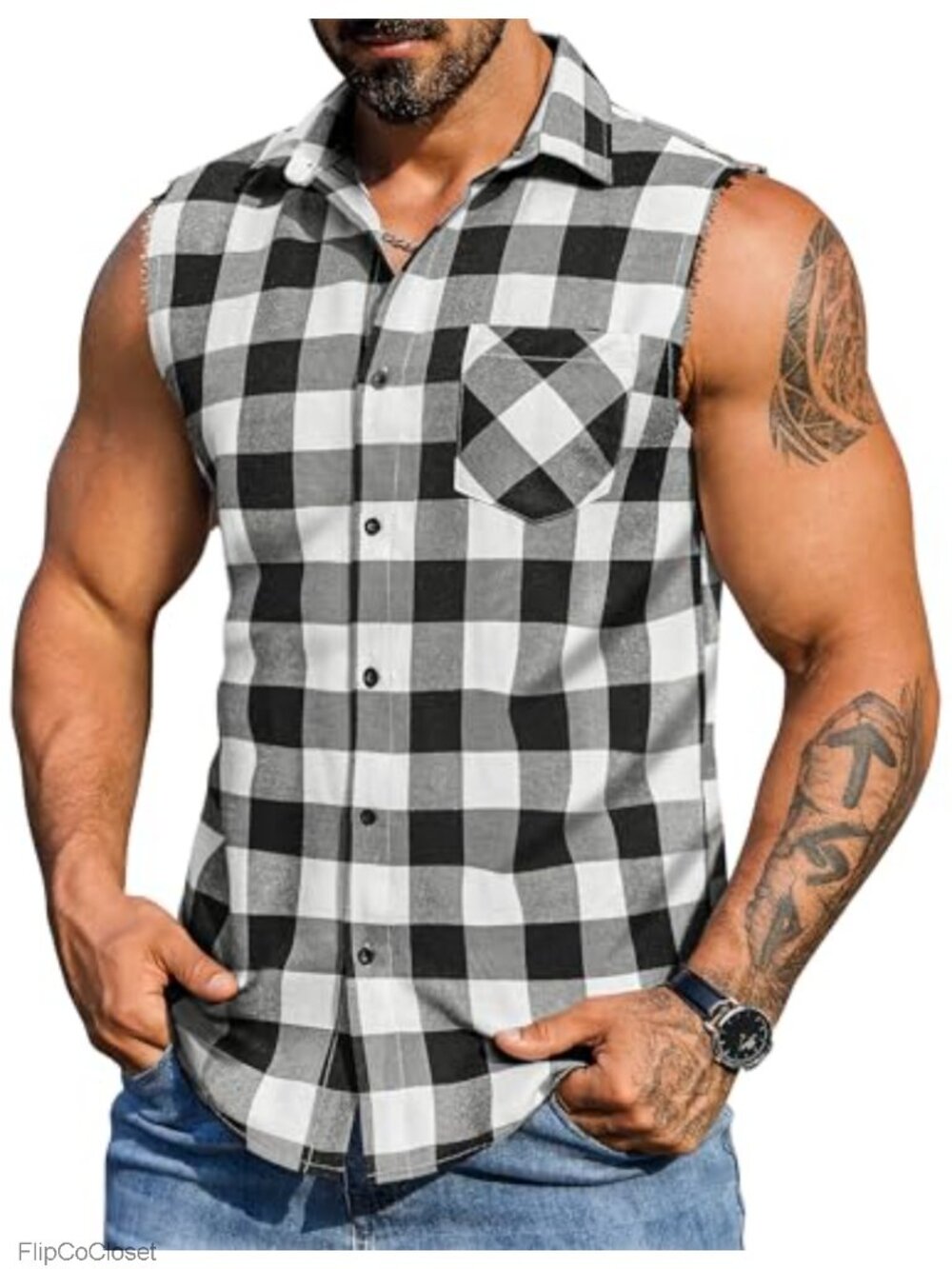 Mens Sleeveless Flannel Shirt Button Up Plaid Tank Top Muscle Fit Summer